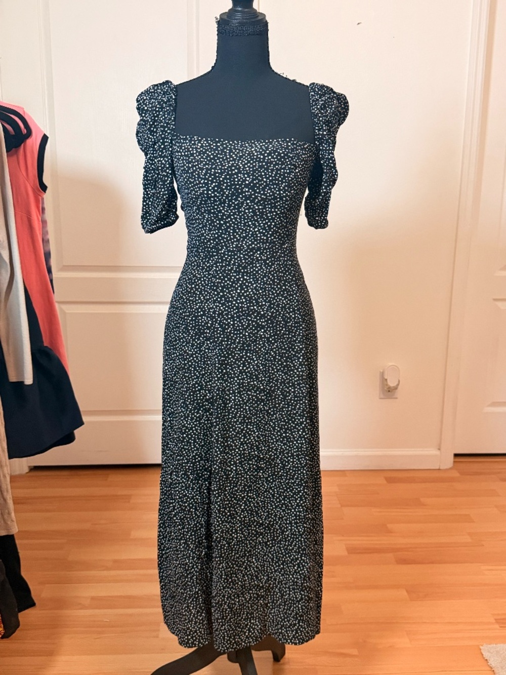 & OTHER STORIES  Polka Dot Puff Sleeve Midi Slit Dress Size 2